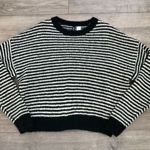 H&M BLACK AND WHITE STRIPED FUZZY SWEATER